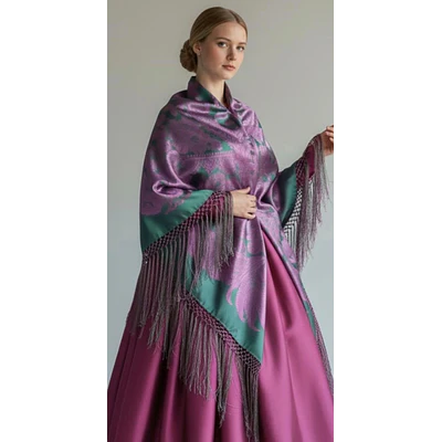Pañuelo Mantón de Seda y Algodón con Flecos 140x140 cm – Reproducción Tradicional Antigua