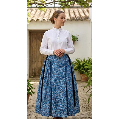 Falda Regional Azul de Algodón con 5,60m de Vuelo  Talla Ajustable 34-36