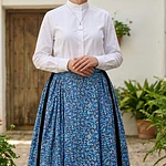 Falda Regional Azul de Algodón con 5,60m de Vuelo  Talla Ajustable 34-36