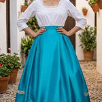 Falda Regional de Tafetán Turquesa con 6 Metros de Vuelo T 36/38 Mod Turquesa
