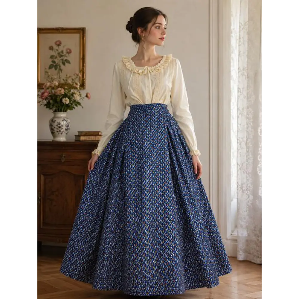Falda Regional de Algodón Estampado Floral para Indumentaria Aragonesa y Baturra T.40/42 