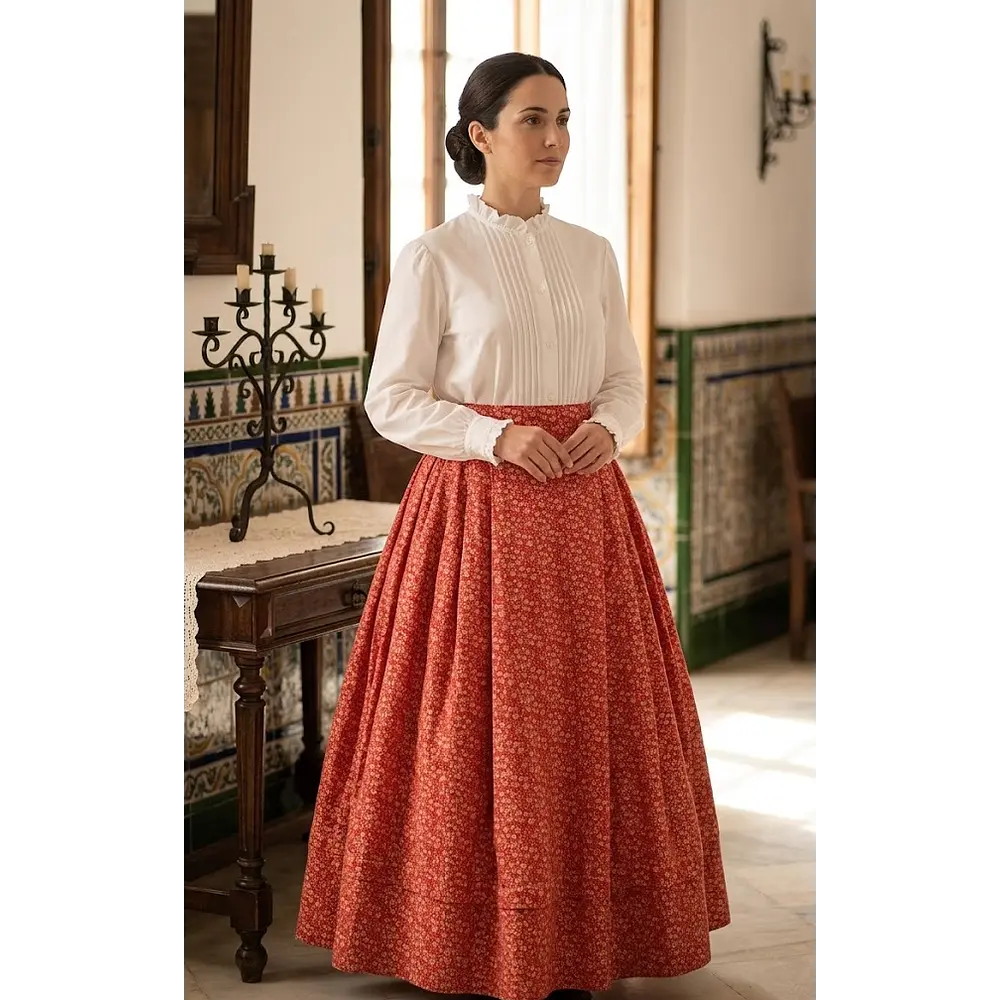 Falda Regional Artesanal con 5,60m de Vuelo - Ajustable Esencia Regional 44/46 Mod  Rojo Anaranjado