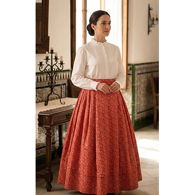 Falda Regional Artesanal con 5,60m de Vuelo - Ajustable Esencia Regional 44/46 Mod  Rojo Anaranjado
