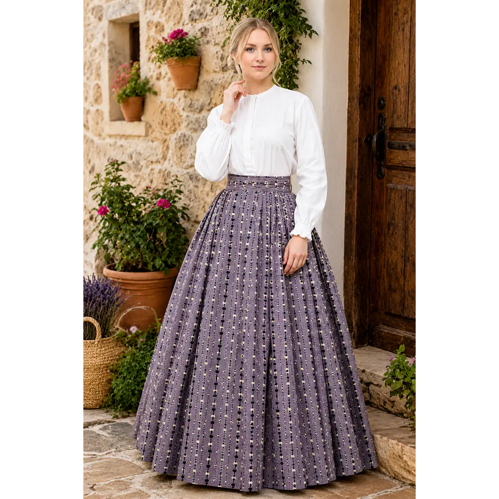 Falda Regional Aragonesa Morada y Negra Talla 34/36 Percal Algodón  5,60 m de Vuelo Mod Fraga