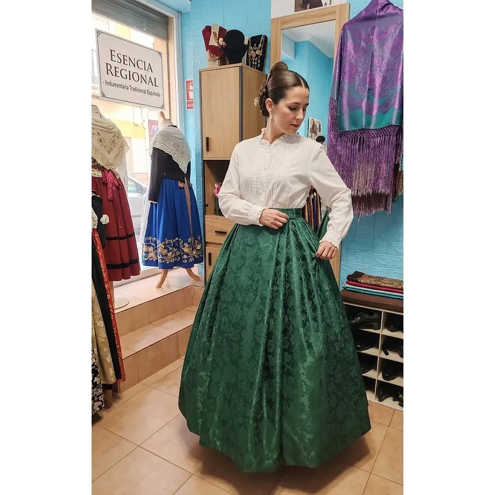 Conjunto Regional Artesanal Falda 5m Vuelo y Mantón Mostaza T 34/36 Esencia Regional