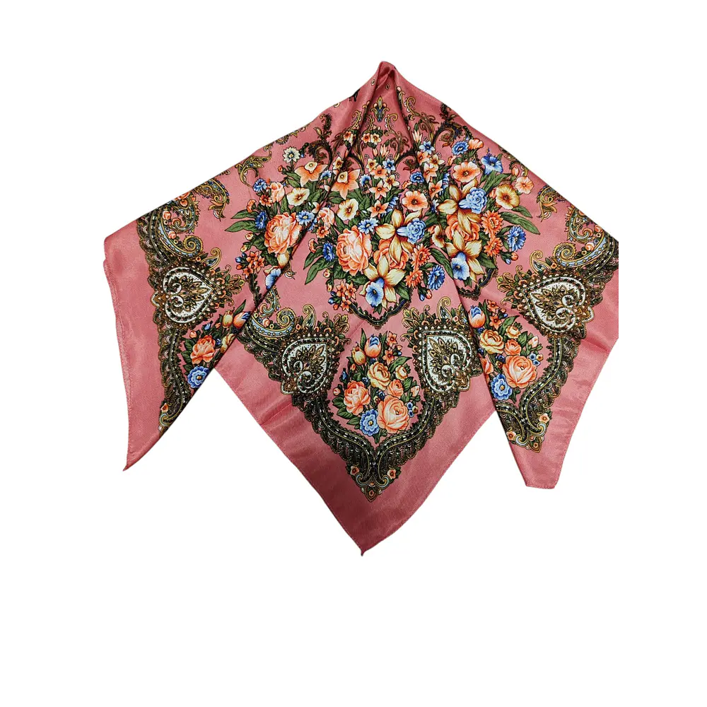 Pañoleta Regional Infantil Rosa Palo con Estampado Floral  Tacto Suave (70x70 cm)