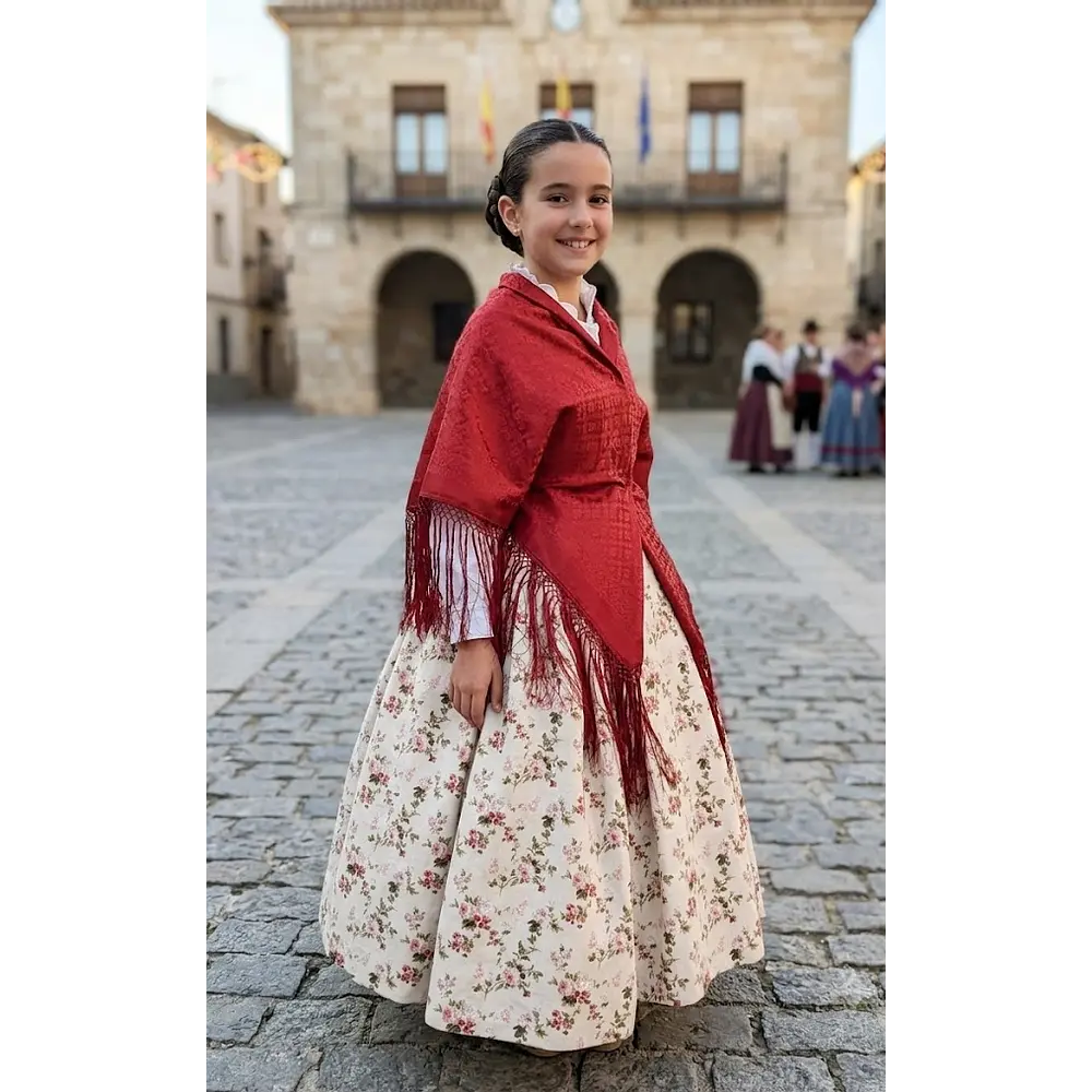 Conjunto Falda Bailadora y Mantón Granate  Regional  Esencia Regional T 36/38 o T10