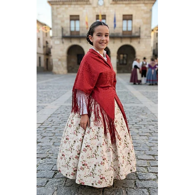 Conjunto Falda Bailadora y Mantón Granate  Regional  Esencia Regional T 36/38 o T10