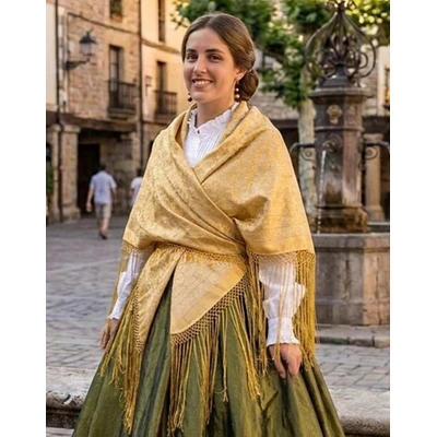 Mantón Adamascado amarillo dorado 125cm  Indumentaria Tradicional S.XIX