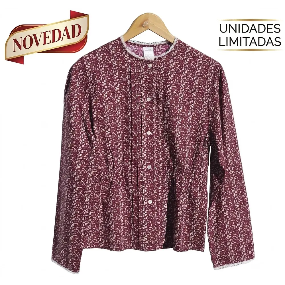 Blusa Regional Modelo Legado Floral con Flores Granate  Indumentaria Tradicional Aragonesa