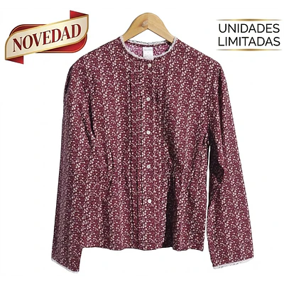 Blusa Regional Modelo Legado Floral con Flores Granate  Indumentaria Tradicional Aragonesa