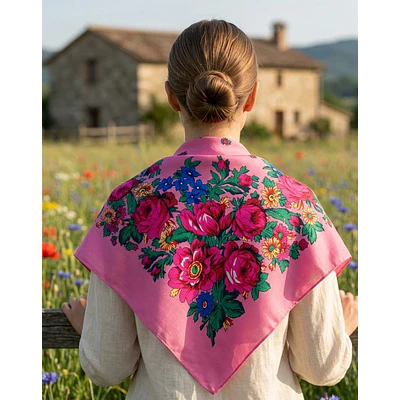 Pañuelo Regional Infantil - Rosa Tradicional (70x70 cm)