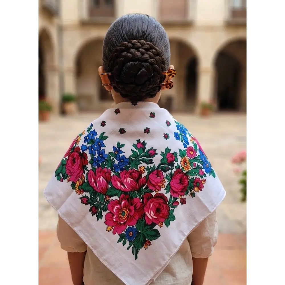 Pañuelo Regional Infantil Blanco 70x70 cm para Niñas de 2 a 4 Años