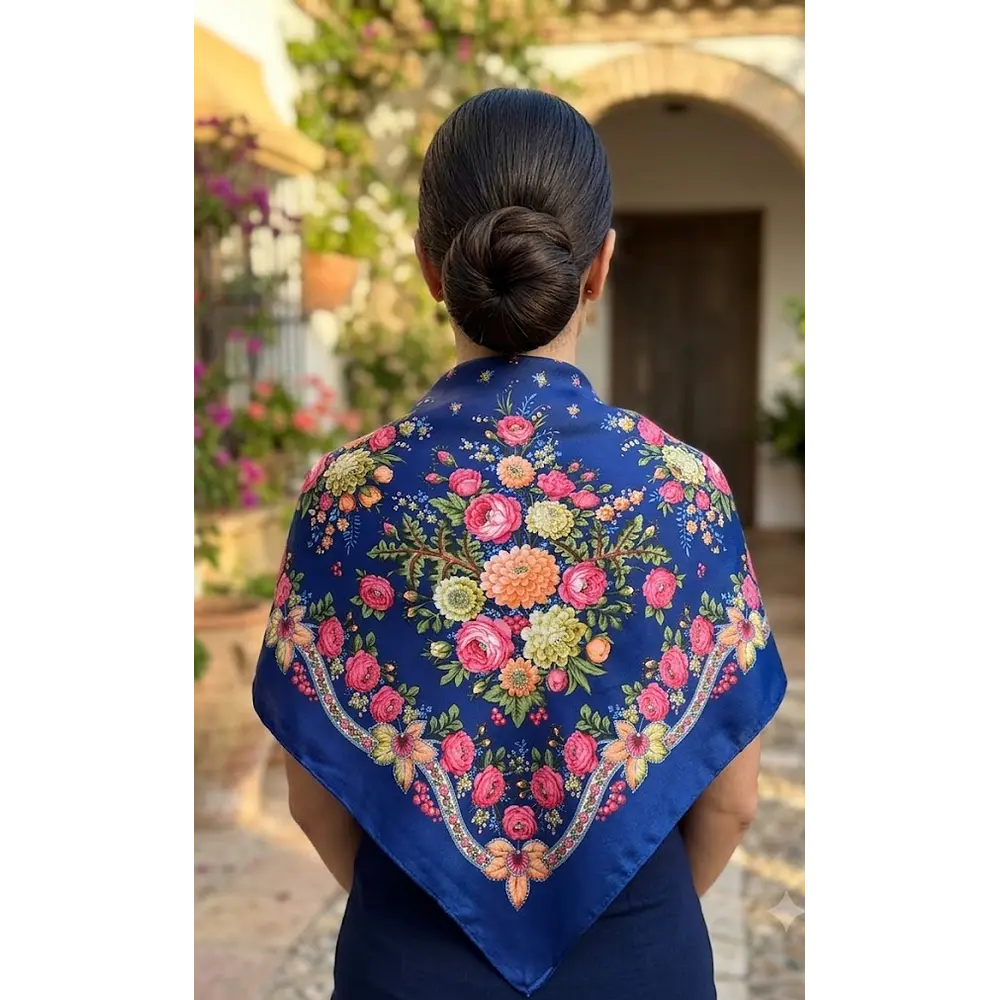 Mantón Regional Azul 90x90 cm  Ideal Baturra, Huertana y Folklore