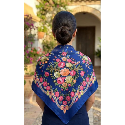 Mantón Regional Azul 90x90 cm  Ideal Baturra, Huertana y Folklore
