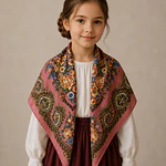 Pañoleta Regional Infantil Rosa Palo con Estampado Floral  Tacto Suave (70x70 cm)