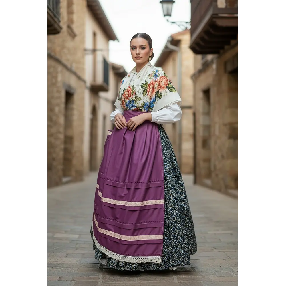 Conjunto Regional Baturra con Falda, Delantal y Mantón de 110 cm Esencia Regional T 38/40