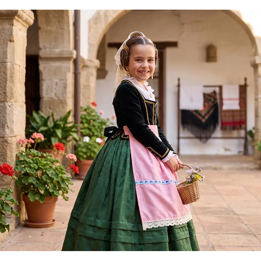 Delantal Regional Infantil Rosa para Baturra y Huertana (38 cm)