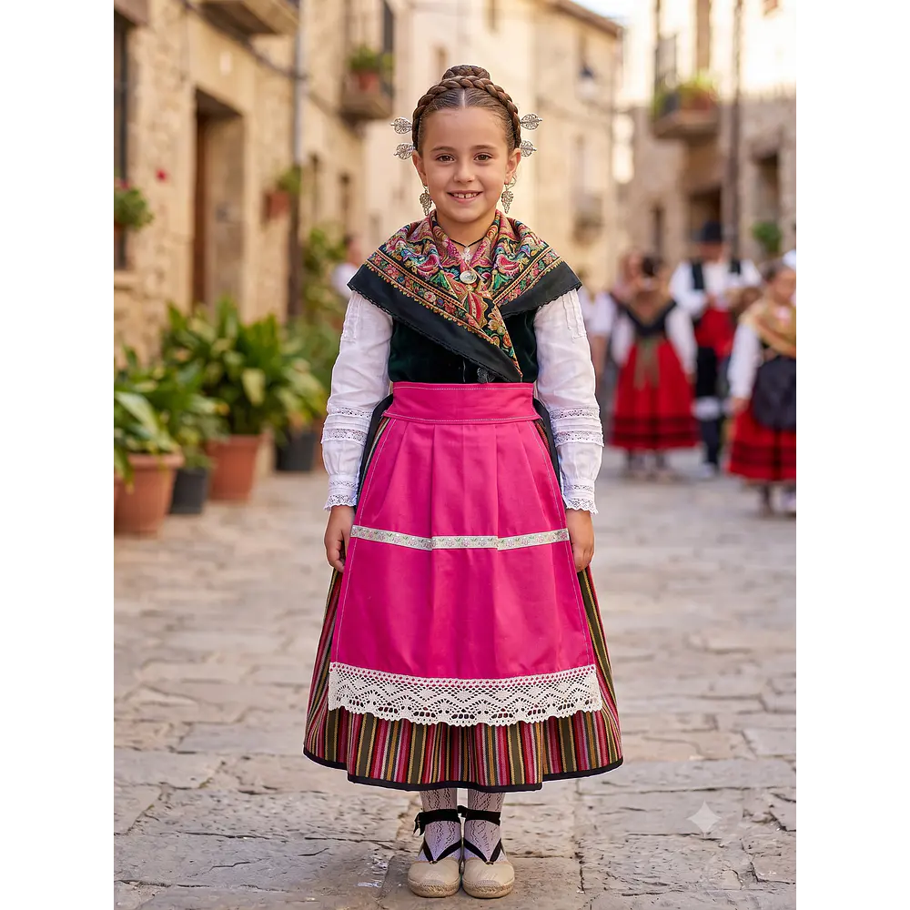 Delantal Infantil Fucsia para Baturra, Huertana o Valenciana (36 cm)