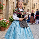Falda Regional Infantil Adamascada Celeste (Largo 50 cm)