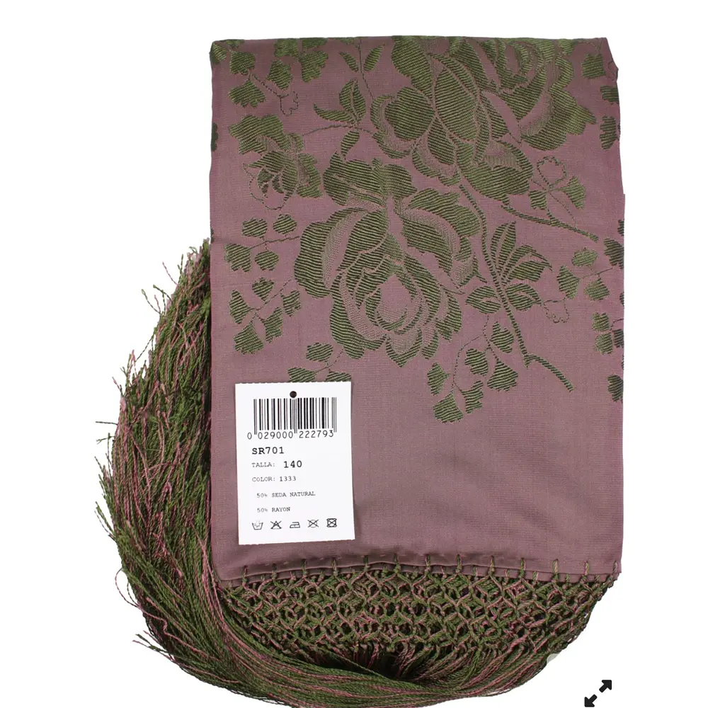 Pañuelo Mantón Regional de Seda y Algodón Estilo Tradicional 140 cms