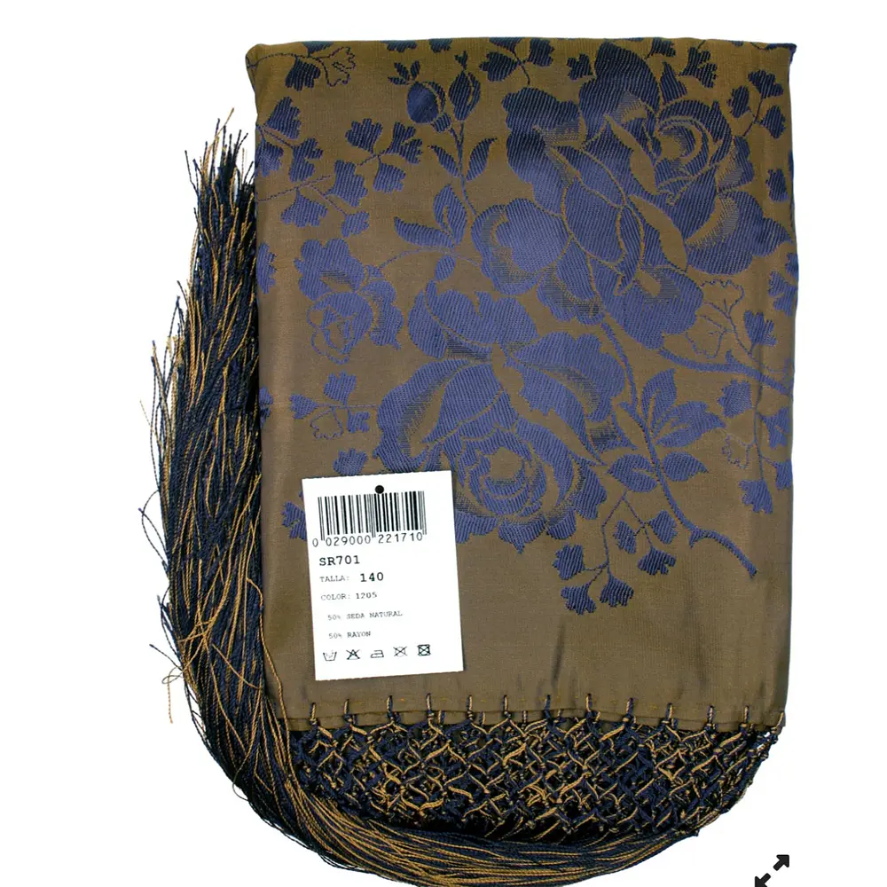 Pañuelo Mantón Regional de Seda y Algodón Estilo Tradicional 140 cms