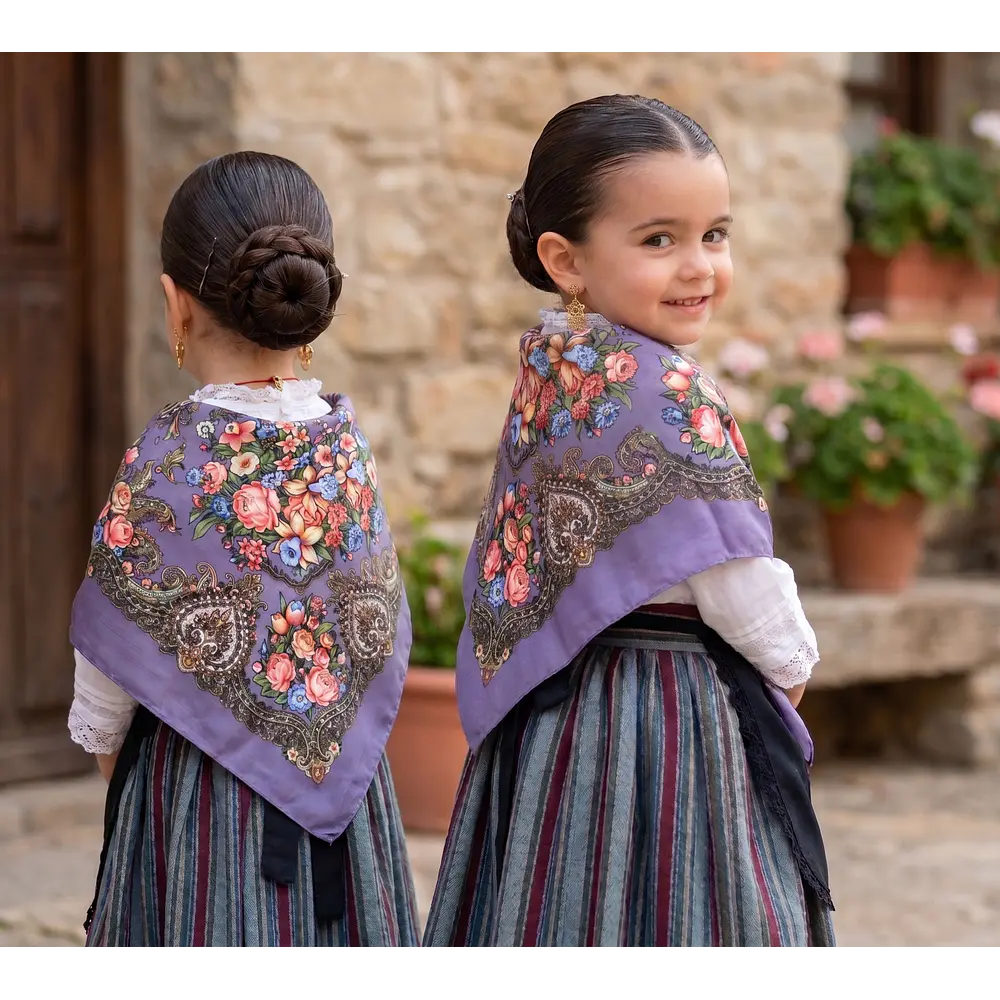 Pañuelo Regional para Niña – Color Morado Malva (70x70 cm)