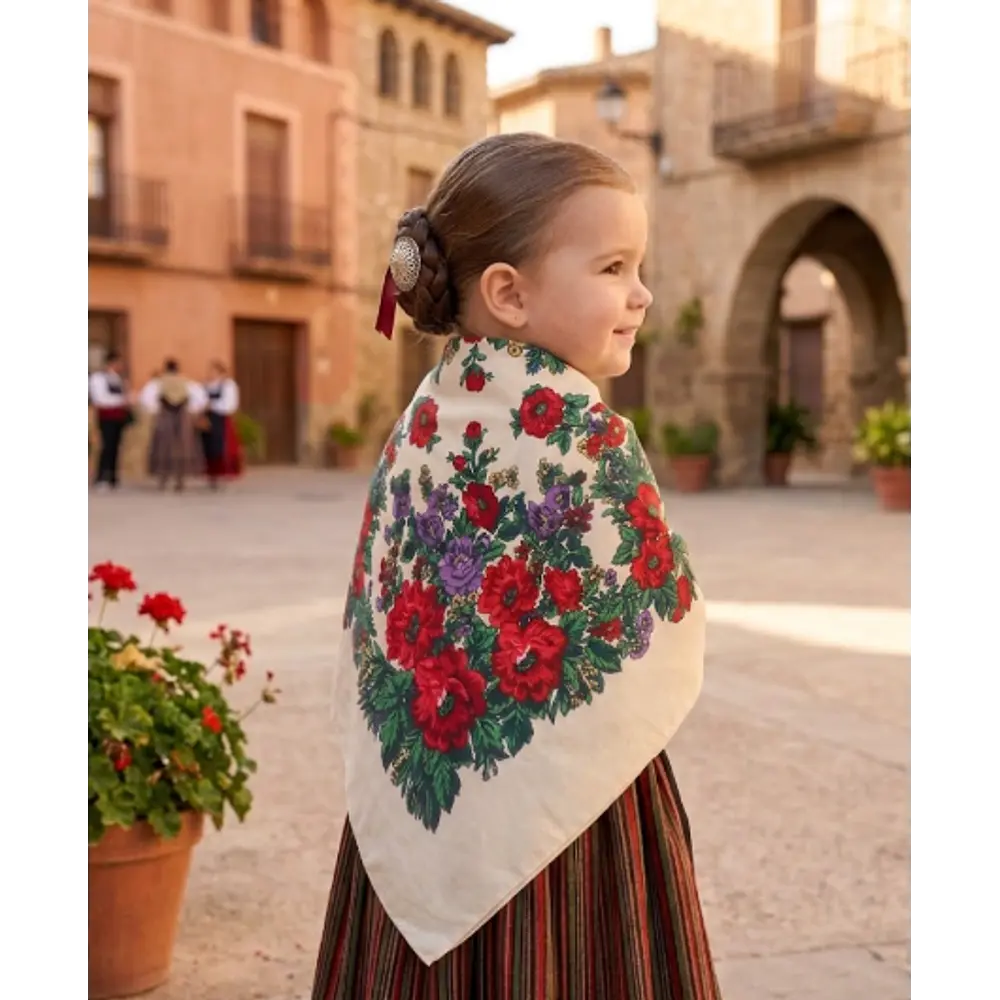 Mantón regional para niña 70x70 cm - Color Crema