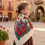 Mantón regional para niña 70x70 cm - Color Crema