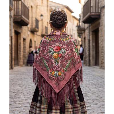 Pañuelo Regional Mod. EROSMI | Mantón Floral con Flecos