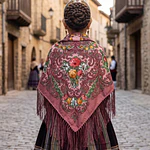 Pañuelo Regional Mod. EROSMI | Mantón Floral con Flecos