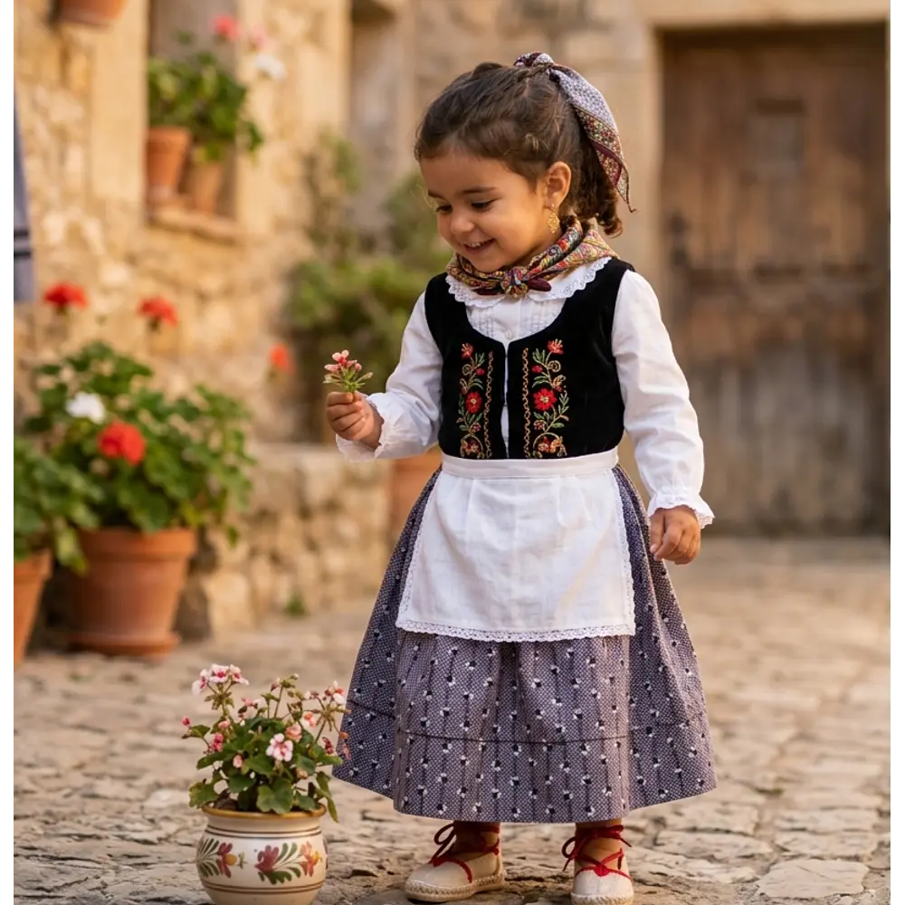 Saya Falda Regional Niña Talla 2 Percal Morada | 39,5 cm