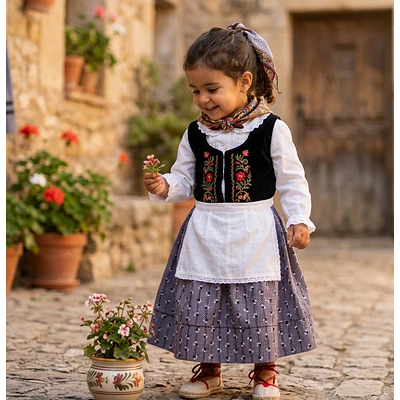 Saya Falda Regional Niña Talla 2 Percal Morada | 39,5 cm