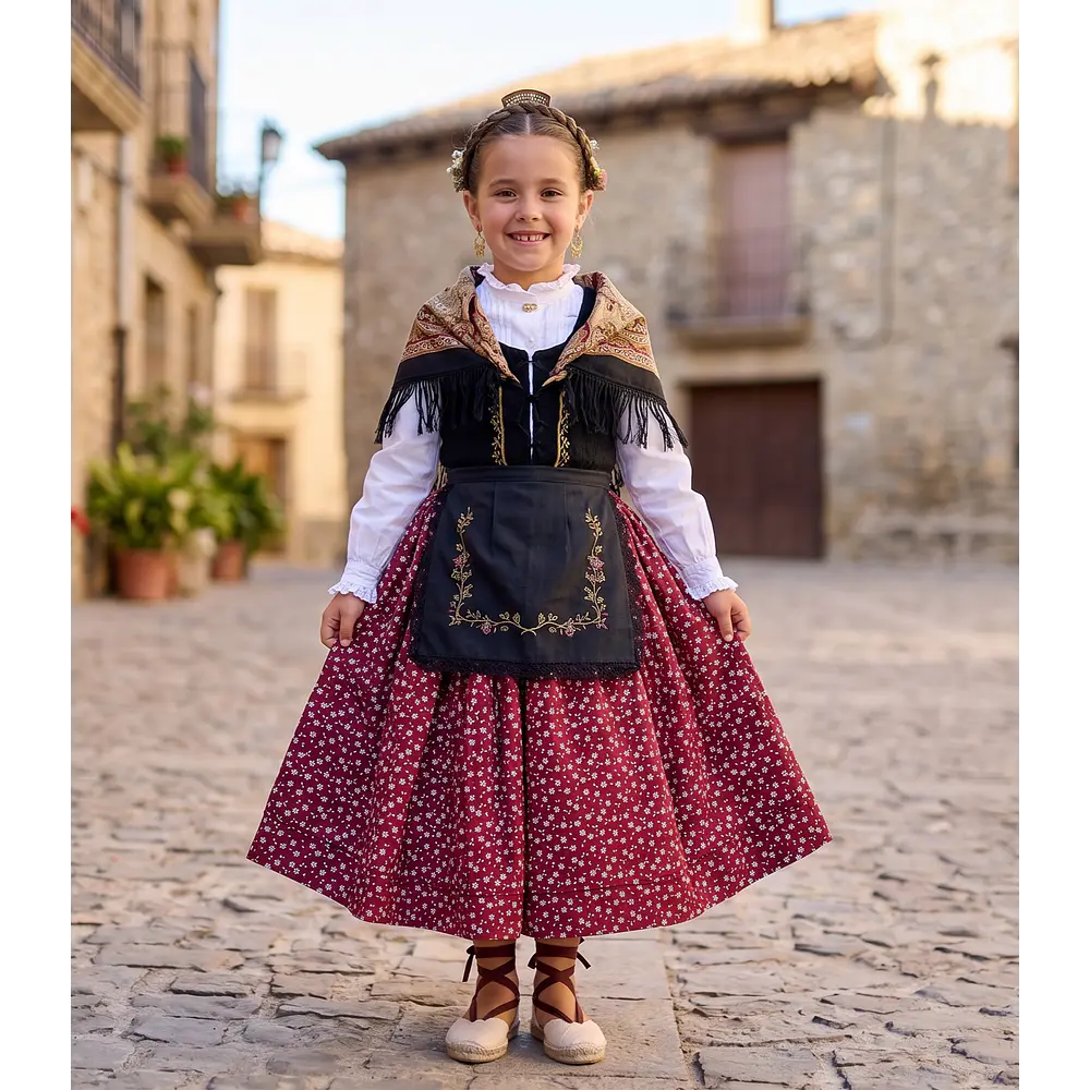 Saya Falda Regional Niña Algodón Granate | 6-7 Años | Gran Vuelo