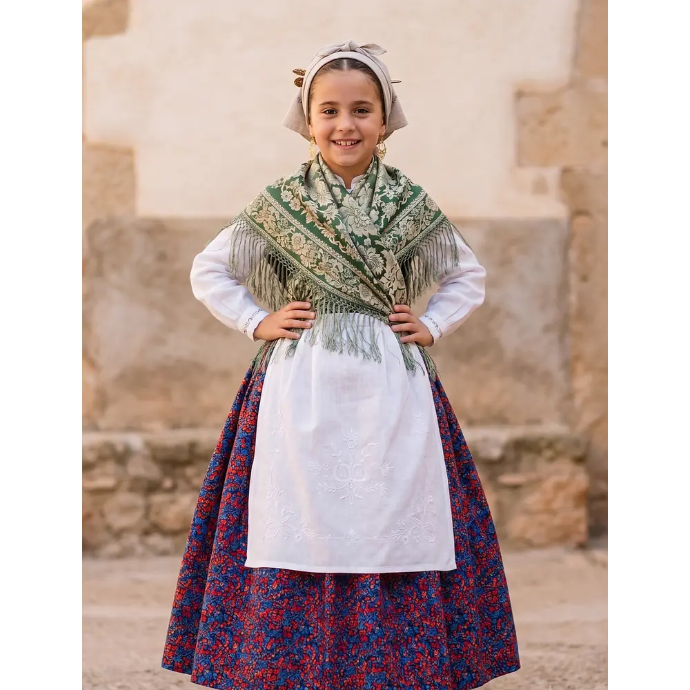 Saya Falda Regional Niña 8-9 Años | Algodón Azul y Rojo | Gran Vuelo