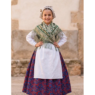 Saya Falda Regional Niña 8-9 Años | Algodón Azul y Rojo | Gran Vuelo