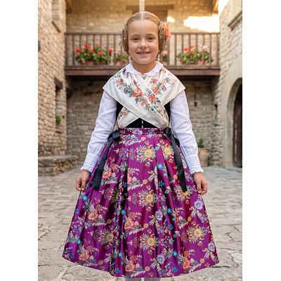Falda Regional Niña Brocada Morado Magenta | Cierre Pañal