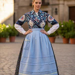 Conjunto Regional Baturra con Falda de Gran Vuelo, Pañuelo Indiana y Delantal T 42/44