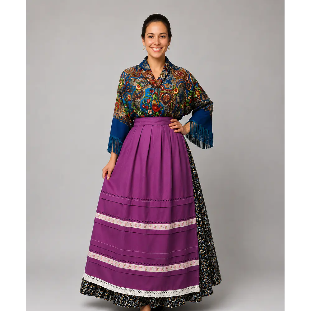 Conjunto regional aragonés de tres piezas talla 48-50 con mantón turquesa