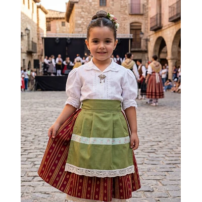 Delantal Regional Niña 30 cm | Verde Pistacho Bordado