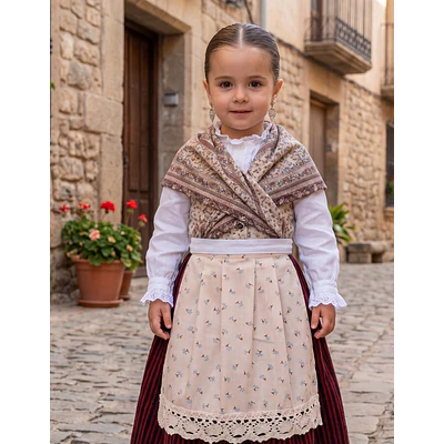 Delantal Regional Niña 29 cm | Algodón Beige Floral