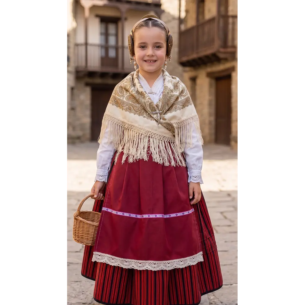 Delantal Regional Niña 43 cm | Algodón, Pasamanería y Bolillo