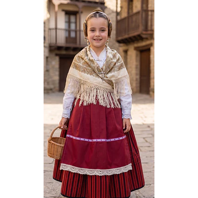 Delantal Regional Niña 43 cm | Algodón, Pasamanería y Bolillo