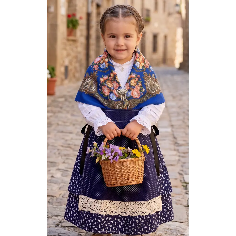 Conjunto Regional Niña 3 Piezas (2-3 Años) | Falda, Delantal y Pañoleta