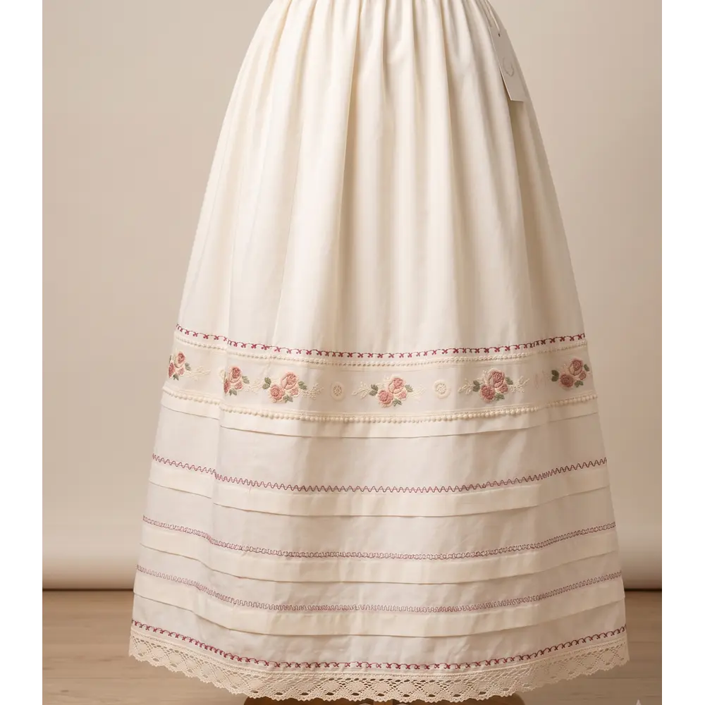 Enagua de Baturra con Bordado Floral Rosa (Vuelo 3 Metros) - Modelo Exclusivo