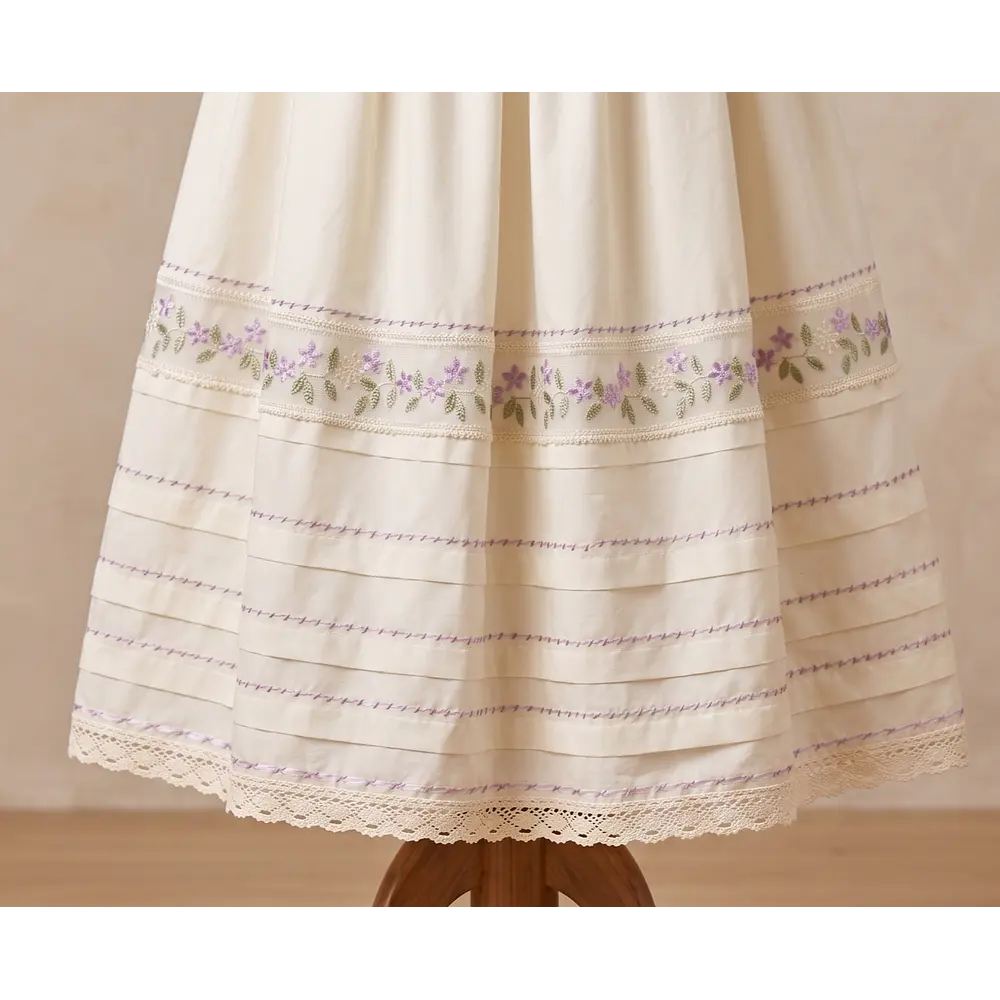 Enagua de Baturra con Bordado Floral Lila (Vuelo 3 Metros) - Modelo Exclusivo