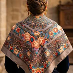Pañuelo de Baturra Fondo Visón con Flores y Cachemir (110x110 cm)
