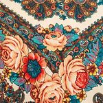 Pañuelo de Baturra Fondo Crema con Flores y Cachemir (110x110 cm)