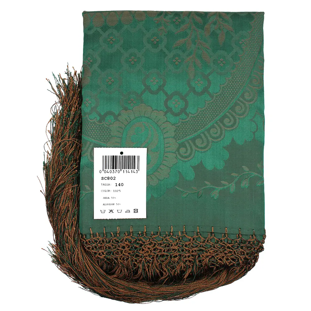 Mantón Regional Tradicional 140x140 cm en Seda y Algodón con Flecos