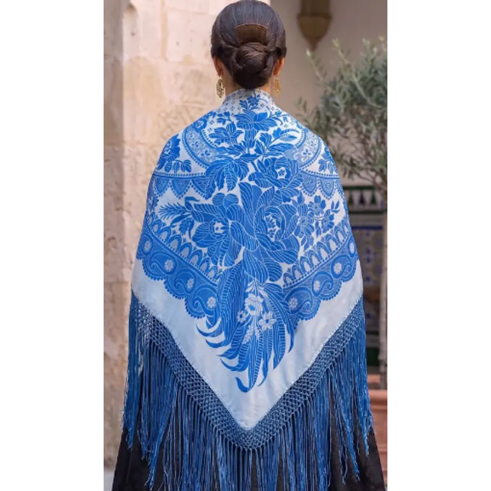 Pañuelo Mantón de Seda con Flecos (140 cm) - Reproducción Antigua  SR 702